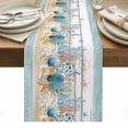 thumbnail image 2 of Blue Vintage Coastal Table Runner, Summer Nautical Coral Starfish Shell Cotton Linen Kitchen Table Decoration Washable Dining Tabletop Runners for Home Party Decor 18x72 Inches, 2 of 9