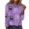 thumbnail image 2 of CLOISE Halloween Tops Women Fashion Halloween Spider Printed Tees Long Sleeve Round Neck Tops Basic Tunic Oversized Shirts Spooky Season Clothes Halloween Gift, 2 of 4