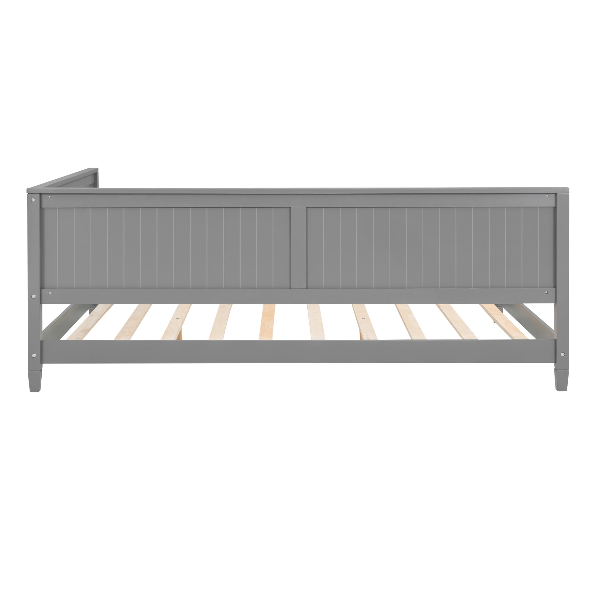 Leumius Full Size Wood Daybed,Wooden Sofa Bed with Headboard and Sideboard,Minimalist Floor Sofa Bed Frame for Bedroom Living Room,Gray
