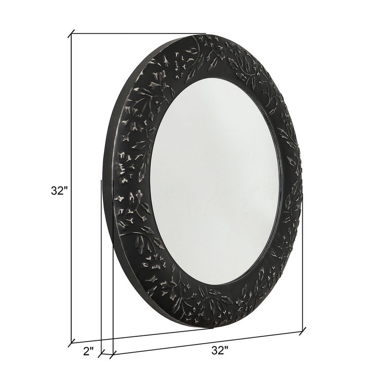 Verdant Bloom Black Floral Wood Farmhouse Wall Mirror