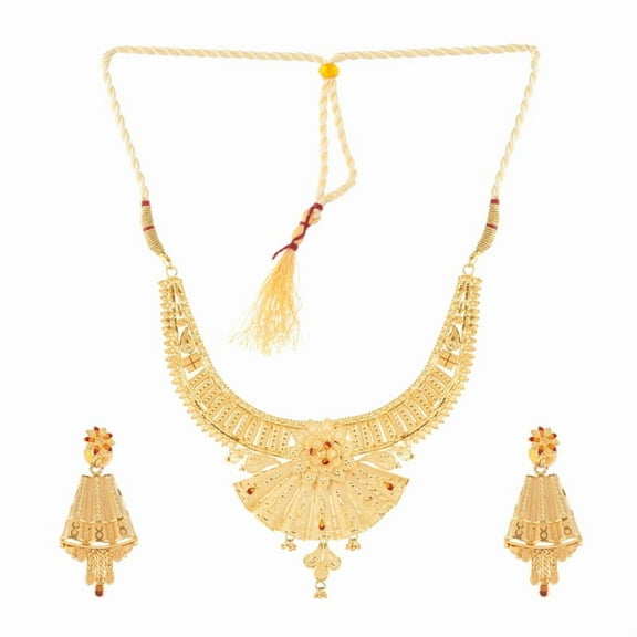 South Indian Bollywood Gold Plated Necklace Set with Matching Drop Earrings – Traditional Ethnic Jewelry for Women