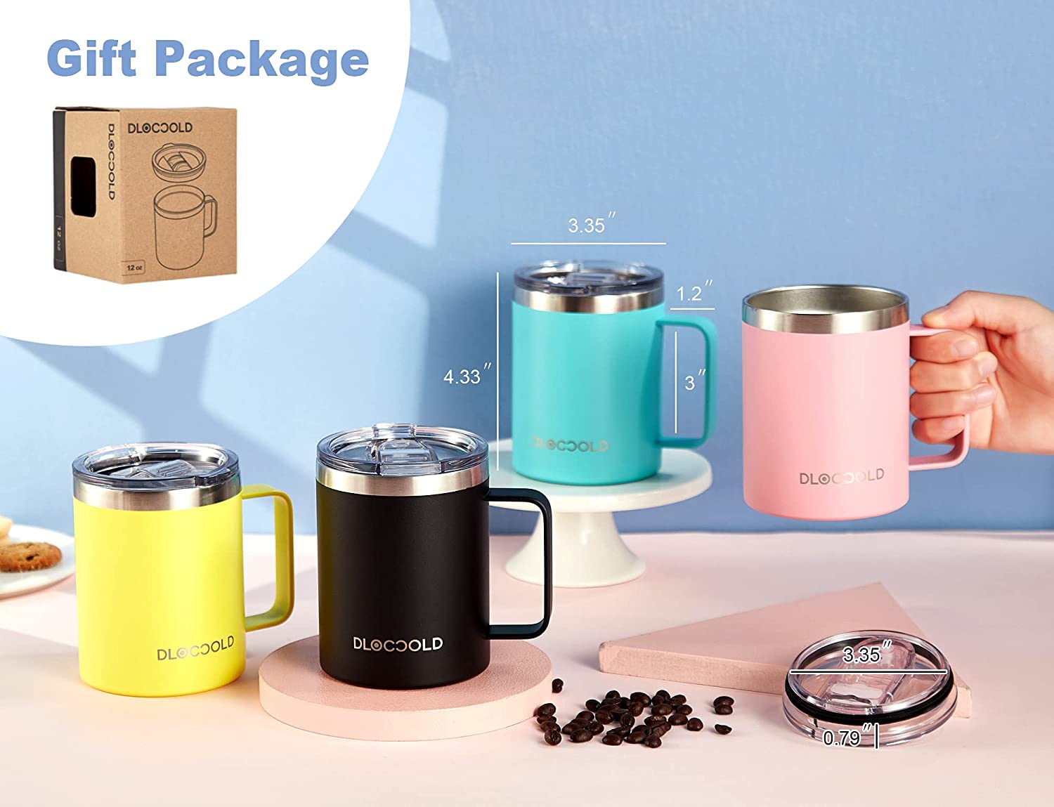 Coffee　with　Tumbler　Steel　Double　(Tiffany　Lid　Mug　Handle　Stainless　Travel　and　Wall　Insulated　Vacuum　DLOCCOLD　Blue)