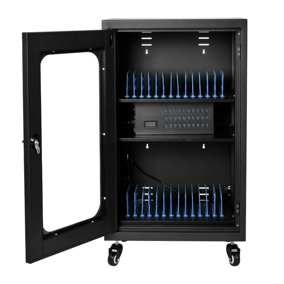 PWTOOL Tablet Charging Cart with Wheels, 30-Bay Secure Charging Cabinet, Office/Classroom Mobile Device Station