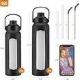 thumbnail image 3 of MUKOKO Glass Water Bottle, 32oz Sports Drinking Tumbler with Silicone Sleeve and Straw, 1 Cup 2 Lids, Black, 3 of 8