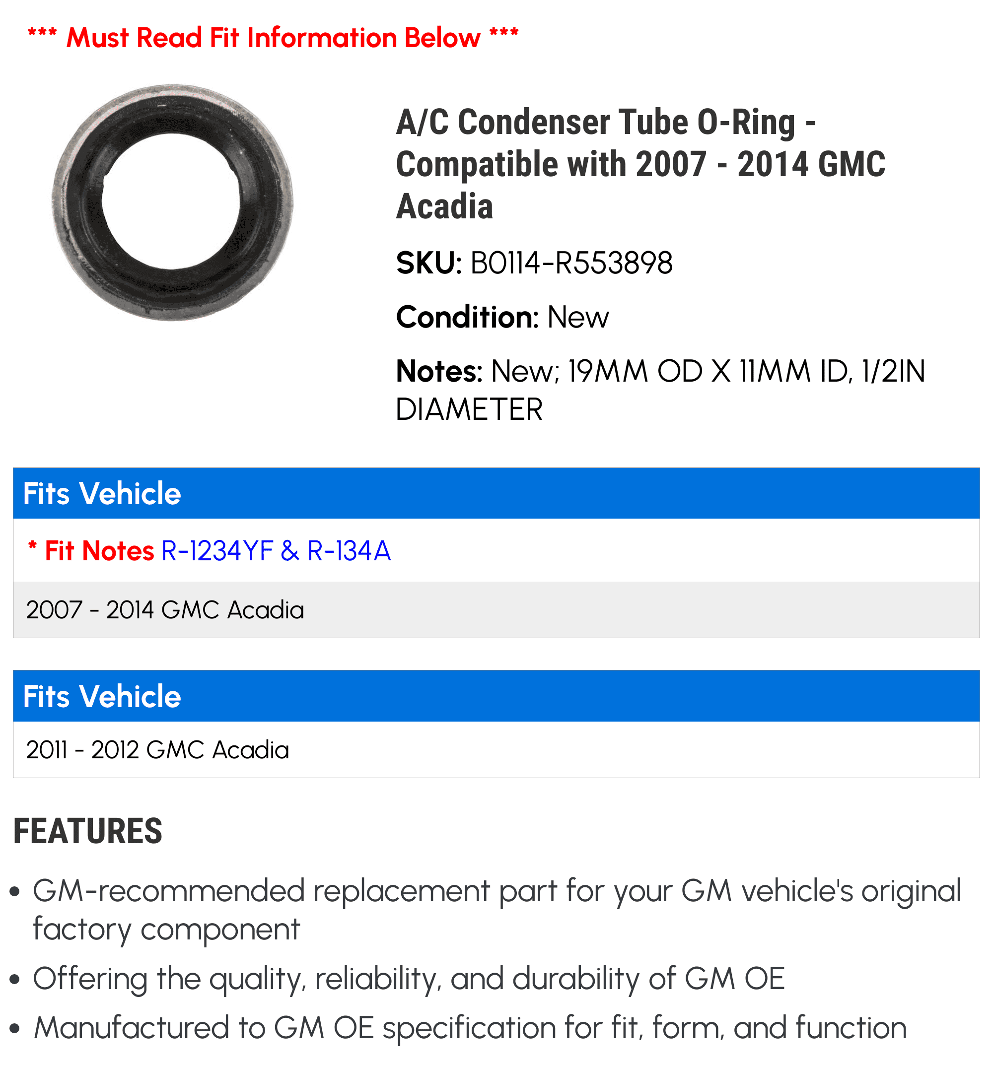 A/C Condenser Tube O-Ring - Compatible with 2007 - 2014 GMC Acadia - AC Delco