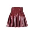 thumbnail image 5 of Seyurigaoka Women Juniors Solid Color Pleated Skirt, High Waist PU Leather Short Skirt, 5 of 6
