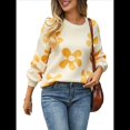 thumbnail image 1 of Suéter de Mujer de Otoño, Larga, Cuello Redondo, Jersey de Punto de Gran Tamaño, Tops Casuales con Estampados. Albaricoque XL, 1 of 10