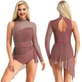 thumbnail image 5 of iiniim Women's Lyrical Dance Costume Rhinestone Asymmetrical Skirted Leotard Figure Ice Skating Dress Dusty Pink XL, 5 of 7