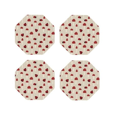 

Matuu Ladybug With Mushroom for Cup Coasters Set of 4 Leather Coasters Desk Coasters for Office Measures 4” x 4”-Octagon