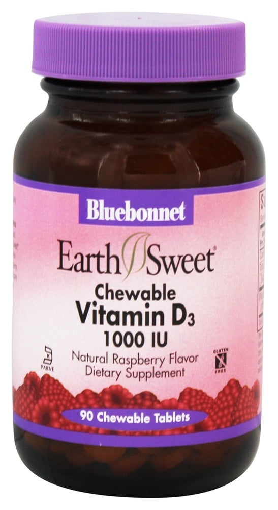 Bluebonnet Nutrition - Earth Sweet Chewable Vitamin D3 Natural Raspberry Flavor 1000 IU - 90 Chewable Tablets