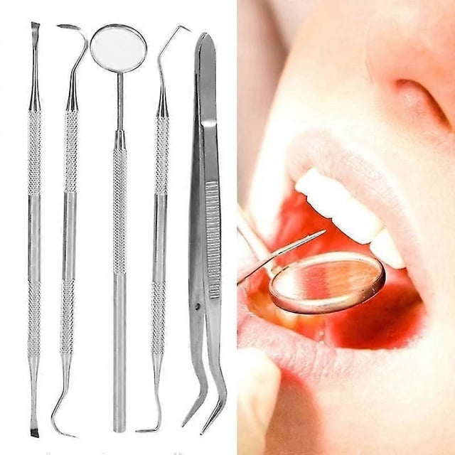 Kit de limpieza dental para eliminar la placa, 5 piezas, acero inoxidable. Herramientas de dentista para uso personal y doméstico.