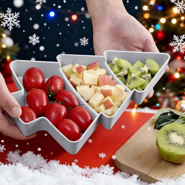 2 Bandejas de Frutas con Forma de Árbol de Navidad y 3 Compartimentos, Ideales para Decorar Las Fiestas.