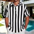 thumbnail image 2 of YUGYXL Men's Knit Shirts Short Sleeve Button Down Shirt Striped Casual Summer Beach Shirts Black XL, 2 of 6