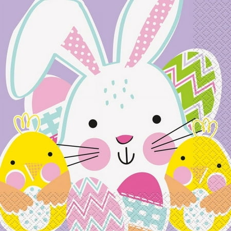 Lilac Easter Lunch Paper Napkins 16 ct Bunny Chick Egg