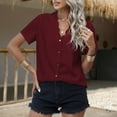 thumbnail image 2 of YYDGH Womens Short Sleeve Button Down Shirts V Neck Shell Trim Casual Blouses Summer Tops Wine Red L, 2 of 8