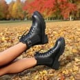 thumbnail image 4 of Womens Fall Platform Combat Boots Fashion Casual Leather Buckles Chunky Mid Calf Riding Ankle Booties, 4 of 8