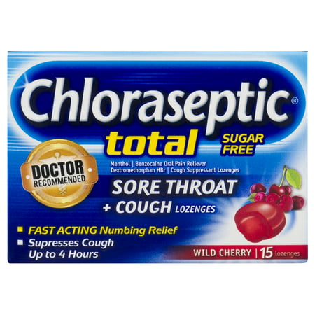 Chloraseptic Total Sore Throat + Cough Lozenges, Sugar-Free Wild Cherry, 15 (Best Remedy For Flu And Sore Throat)