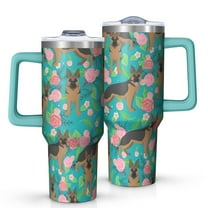 OBREWU German Shepherd Dog and Flower Tumbler with Handle and Lid,German Shepherd Dog and Flower 40oz Double Wall Vacuum Insulated Tumbler,Cups Gift for Women and Men