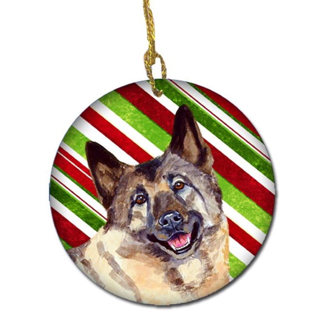 Norwegian Elkhound Candy Cane Holiday Christmas Ceramic Ornament