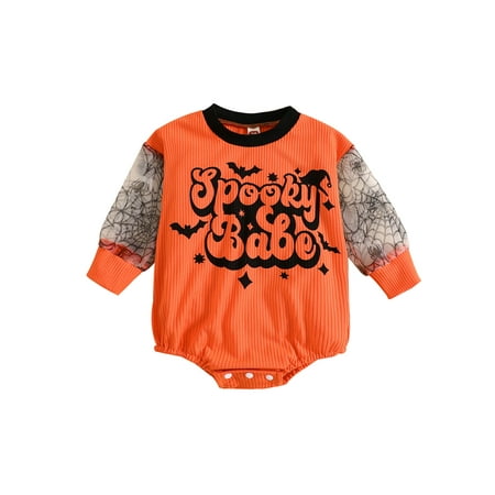 

GXFC Infant Baby Boys Girl Halloween Romper Sweatshirt Newborn Long Sleeve Letter Bat Print One Piece Jumpsuit Toddler Halloween Fall Bodysuit Costume 3-24M