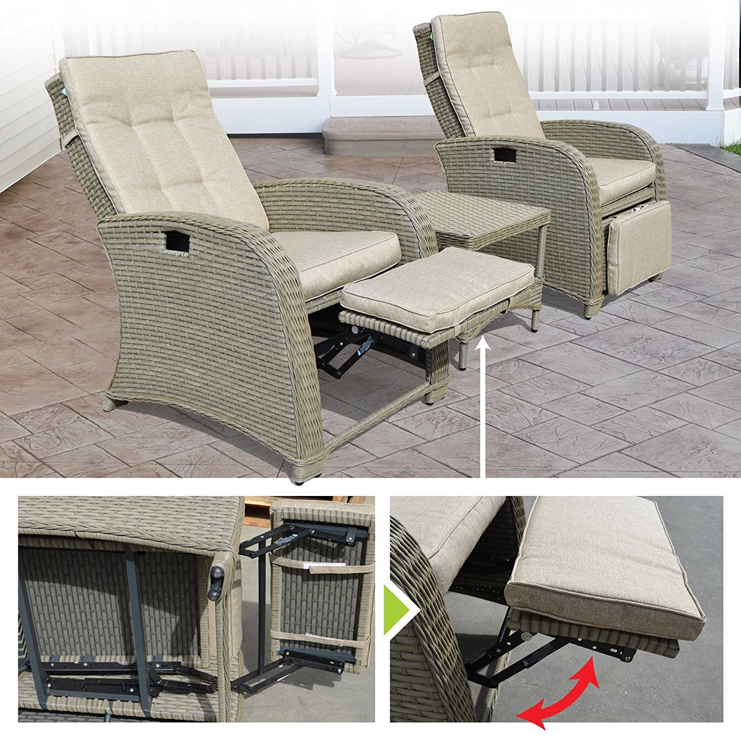Sunny 3pcs Wicker Rattan Lounge Table & Chair Set Patio Furniture Outdoor Garden With Cushion Seat - image 3 of 6
