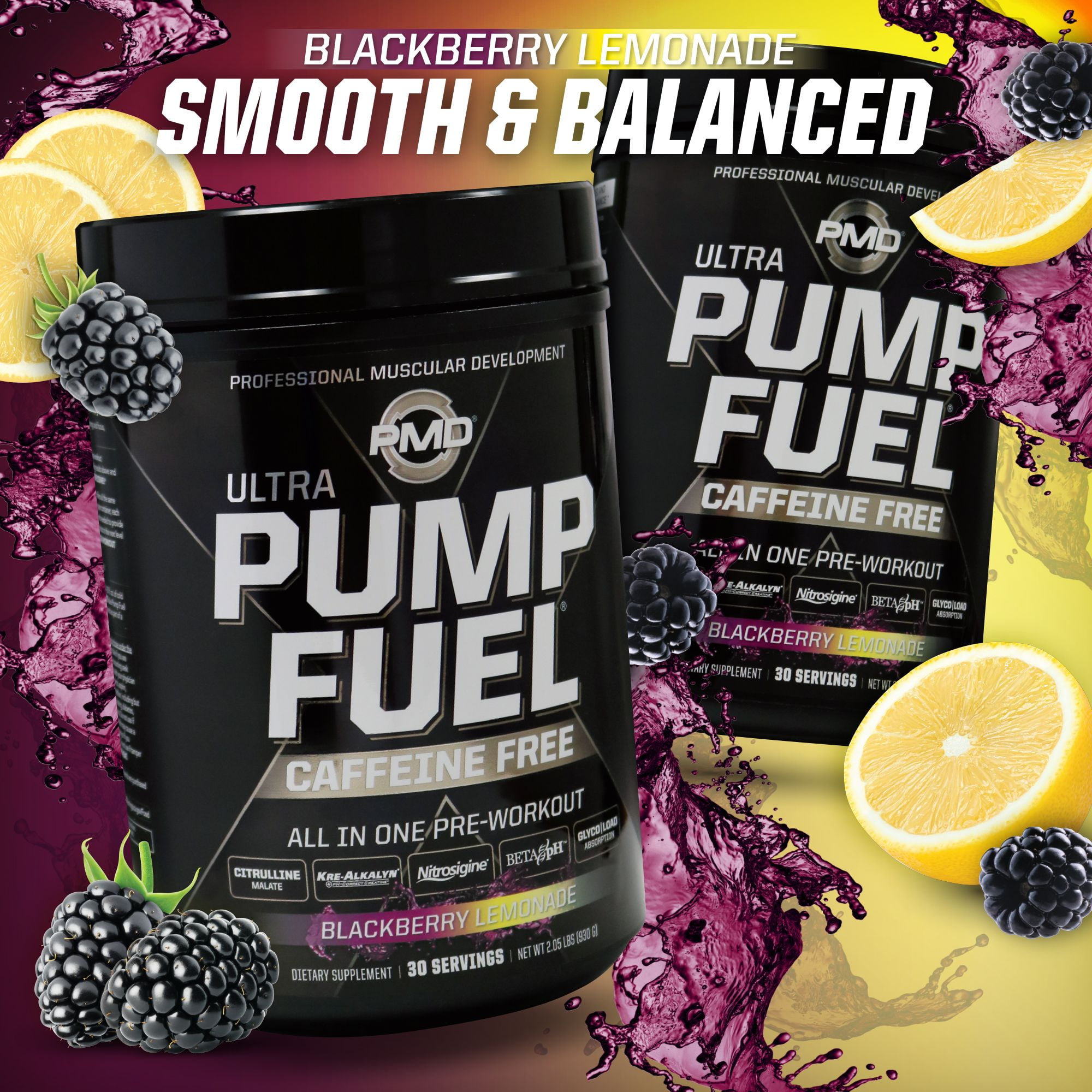 PMD Sports Ultra Pump Fuel Caffeine Free - Pre Workout Drink Mix - Energy, Strength, Endurance, Muscle Pumps And Recovery Complex Carbohydrates And Amino Energy - Blackberry Lemonade (30 Servings)