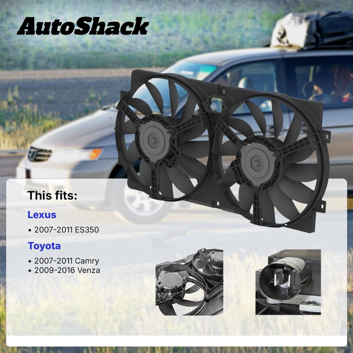 AutoShack Radiator Cooling Fan Assembly for Toyota & Lexus, Camry 2007-2011 Venza 2009-2016 ES350 2007-2011, V6 3.5L