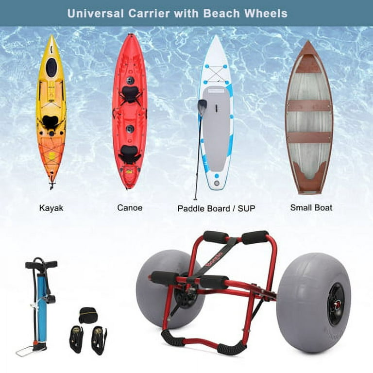 Bonnlo Kayak Car Foldable Aluminum Kayak Trailer with 10'' Solid Tires,  Universal Kayak Wheels Kayak Cart Dolly for Kayak, Canoe, Paddle Board,  Boat