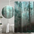 thumbnail image 5 of Teal Forest Shower Curtain, Waterproof Shower Curtains for Bathroom, Vintage Foggy Woods Tree Washable Fabric Bathtub Curtain Set Bath Decor with 12 Hooks Long 72"x84", 5 of 8