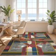 thumbnail image 3 of Design&I 8'x10' Washable Area Rug Checkered Grid Border Bold Track Loops Car Interlocking Stripes Playful for King Size Bedroom, Under Bed, Sleek Flatweave Pet Friendly, 3 of 7
