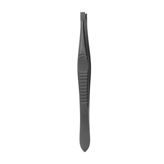 Unique Bargains 1 Pc Durable Striped Fla Eyebrow Tweezer for Bathroom Travel Black
