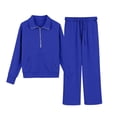 thumbnail image 6 of GiLiling Girls Half Zip 2-Piece Sweatsuit, Mock Neck Pullover Sweatshirt with Thumbholes, Wide Leg Jogger Sweatpants Set, Cozy Tracksuit for Kids (Dark Blue, 13-14 Years), 6 of 9
