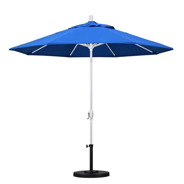 9 royal blue patio umbrella California Umbrella GSPT908170-F03 9 Foot Aluminum Market Umbrella Push Tilt Matte White/Olefin/Blue