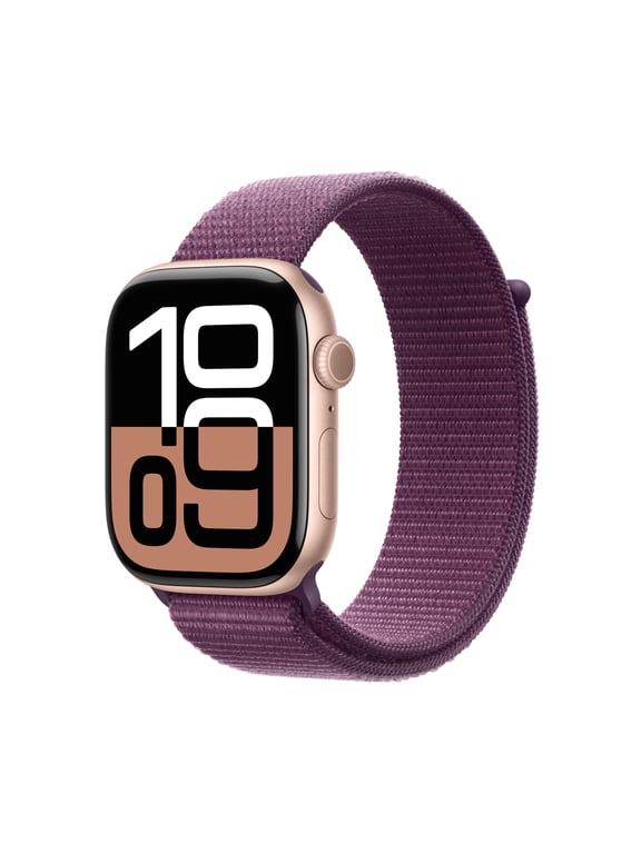 Restored Apple Watch Series 10 [GPS 46mm case] Smartwatch with Rose Gold Aluminium Case with Plum Sport Loop. Fitness Tracker, ECG App, Always-On Retina Display, Carbon Neutral