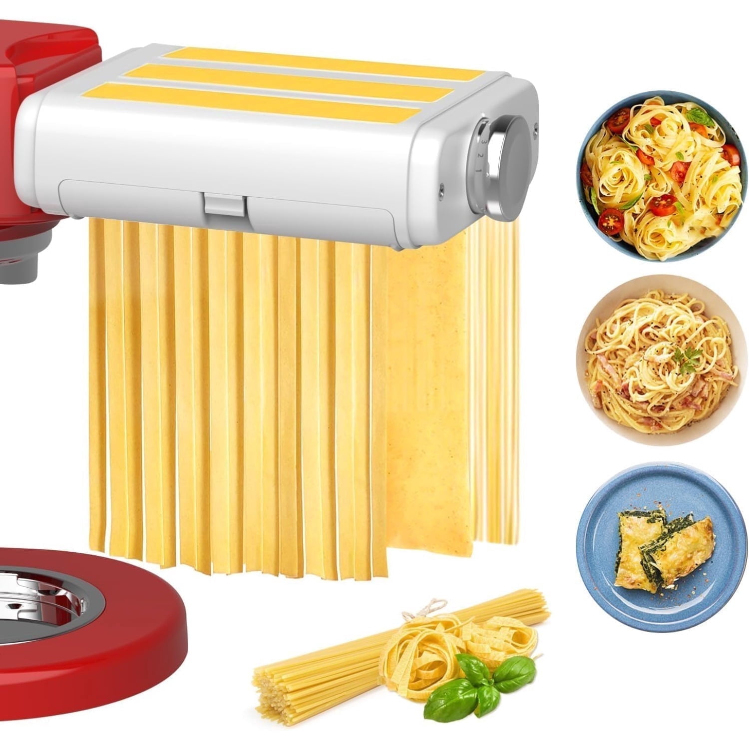 Cfweater Compatible with KitchenAid & Cuisinart Stand Mixer Pasta Maker Attachment, 3-in-1 Roller & Cutter Set, 8 Thickness Settings, Silver.