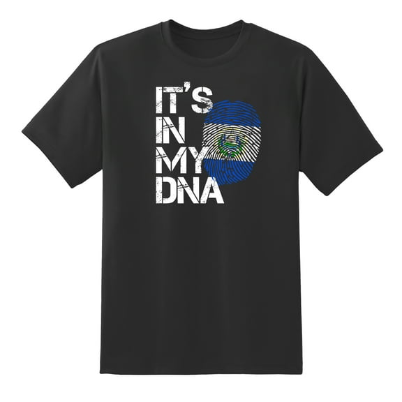 It's in My DNA Fingerprint Salvador Flag Funny Mens Graphic T Shirts Design Black,L