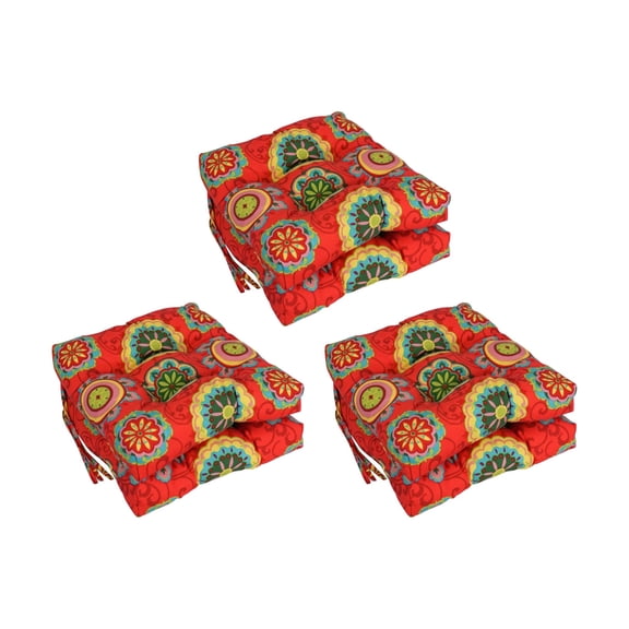 Blazing Needles 16-inch Square Tufted Outdoor Chair Cushion, 16 x 16, Farrington Terrace Grenadine 6 Count