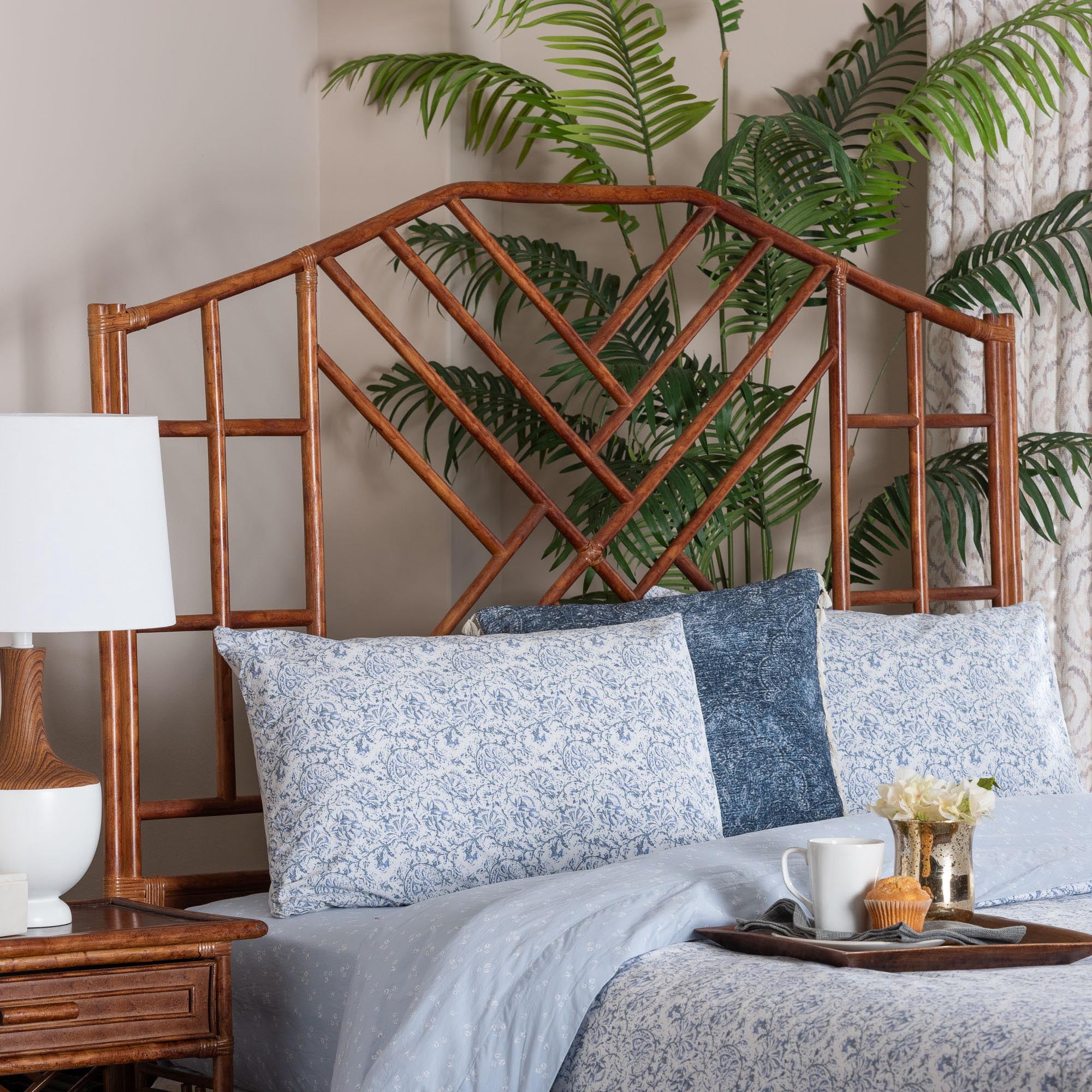 bali & pari Kachiri Marbled Tortoise Natural Rattan Headboard Queen
