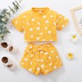 thumbnail image 4 of Vedolay Girl Shorts Sets Summer Kids Girl Ribbed Short Sleeve T-shirt Top + Striped Shorts Summer Outfits,Yellow 2-3 Years, 4 of 4