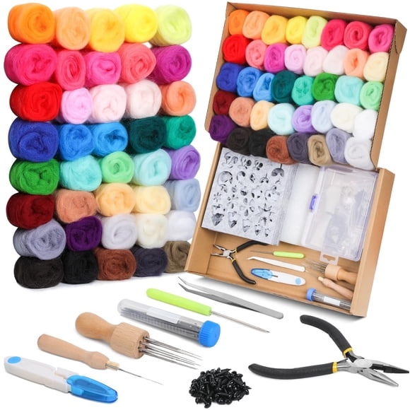 Kit de inicio de fieltro con aguja Mayboos Wool Roving, juego de 40 colores