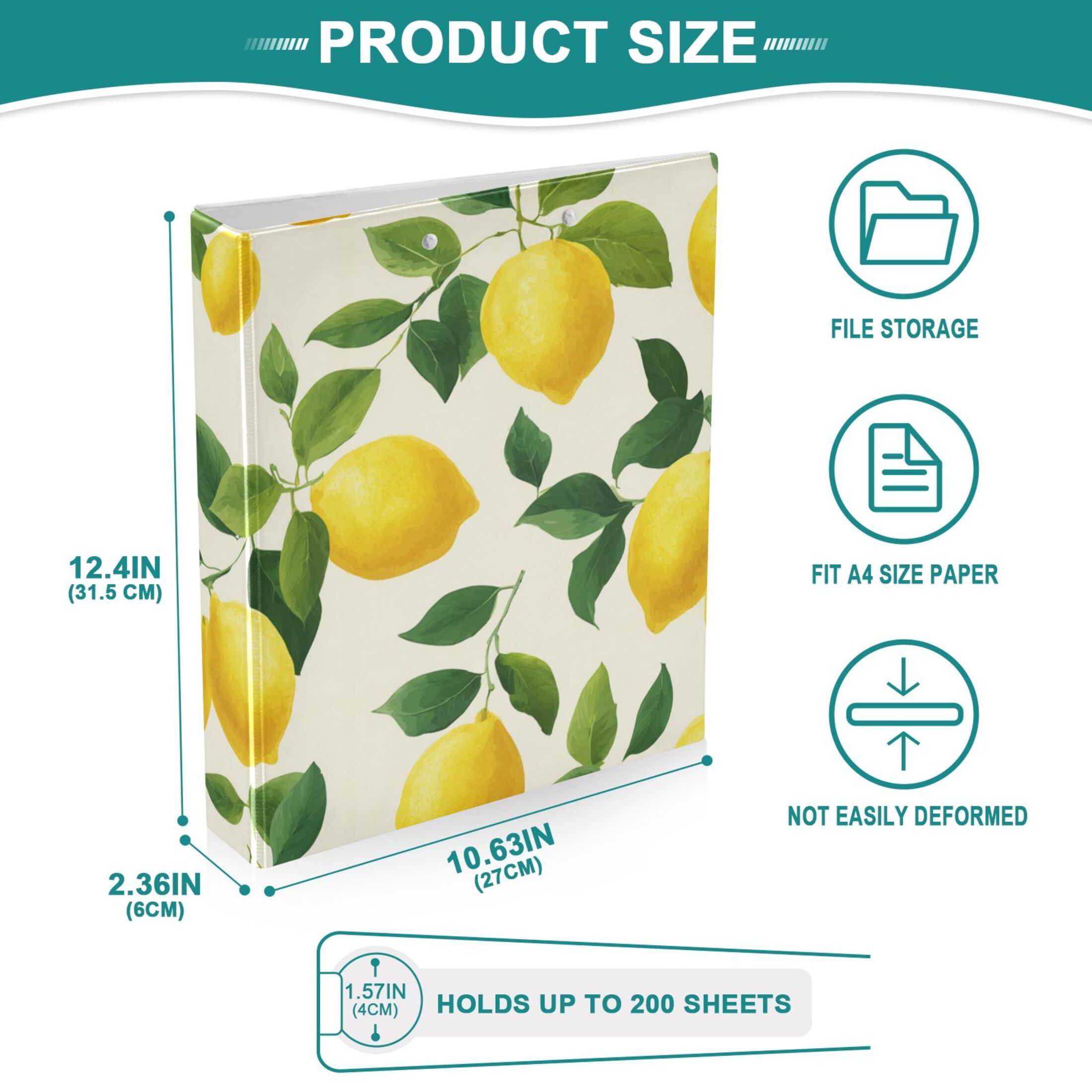 Three Ring Binder Lemon Simple Design 1.5 Inch Round Binder D-Rings for Office Supplies and More
