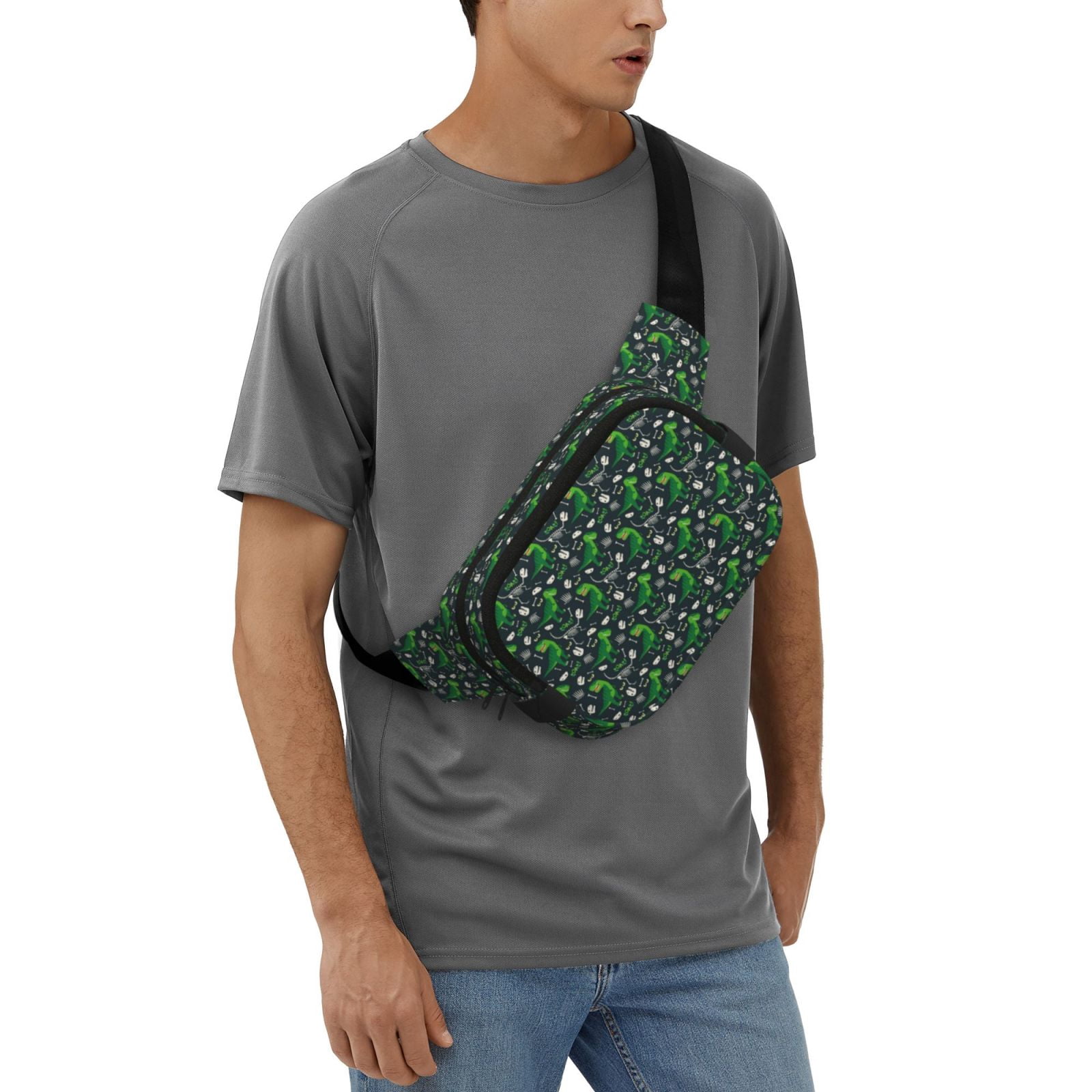 Kdxio Dinosaur and Bone Crossbody Double Layer Waist Bag Belt Bag for Unisex Fanny Pack Fashion Waist Packs for Hiking Running Shopping Traveling