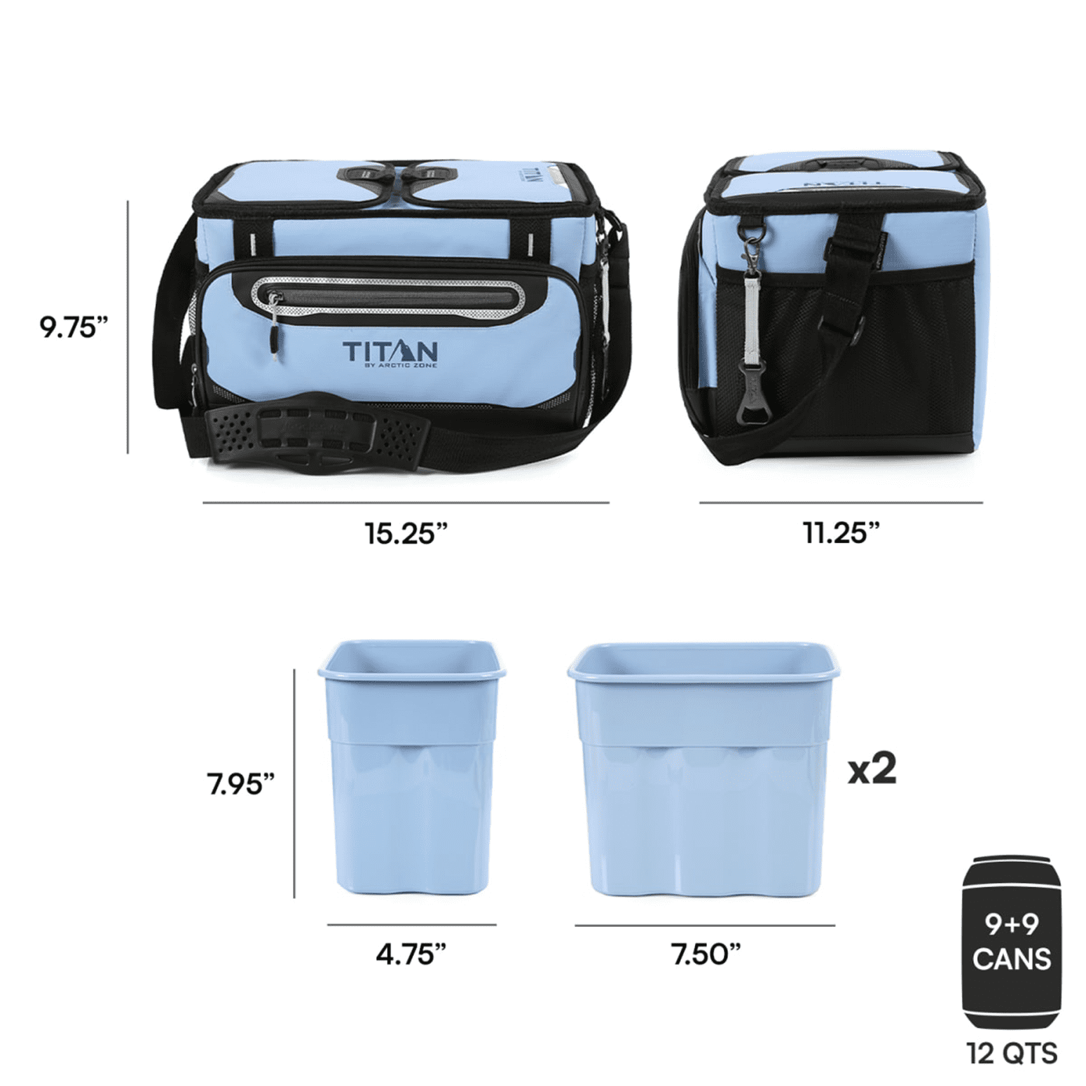 Titan by Arctic Zone 18 Can Dual Zone Zipperless Soft Cooler, 12 Quart, Rainwash Blue