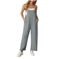 thumbnail image 1 of HomeGardon Salopette en Lin pour Femmes Été Ample Décontractée Bohème Combinaison à Jambes Larges Bretelles Ajustables Sans Manches Pantalon à Bavette avec Poches, 1 of 7