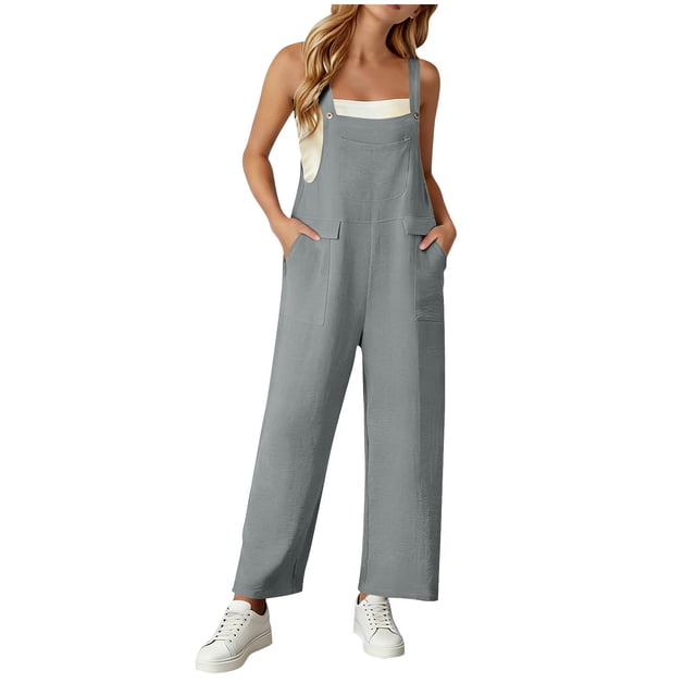 HomeGardon Salopette en Lin pour Femmes Été Ample Décontractée Bohème Combinaison à Jambes Larges Bretelles Ajustables Sans Manches Pantalon à Bavette avec Poches