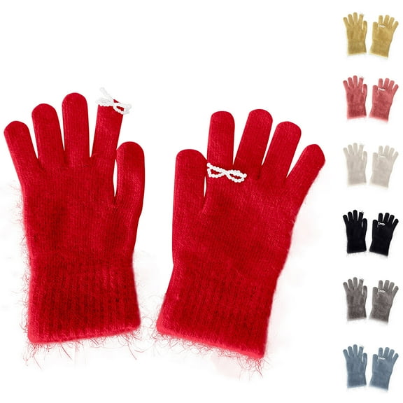 Winter gloves for women Touch screen Elastic Winter Warm Pearl Bow Furry Winter Warm Cycling Gloves Christmas Gift