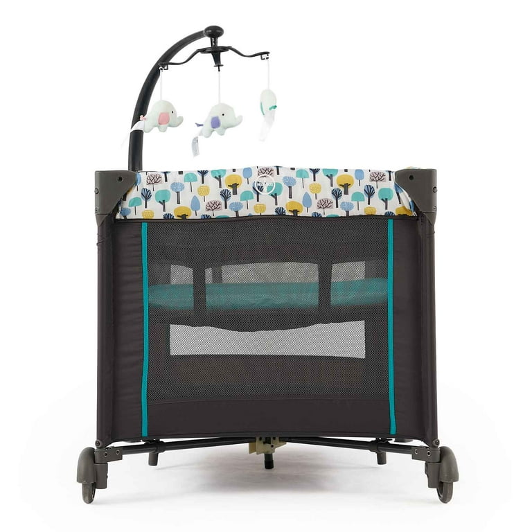 Pamo Babe Unisex Nursery Center Portable Playard and Bassinet with Toy Bay Blue and Green