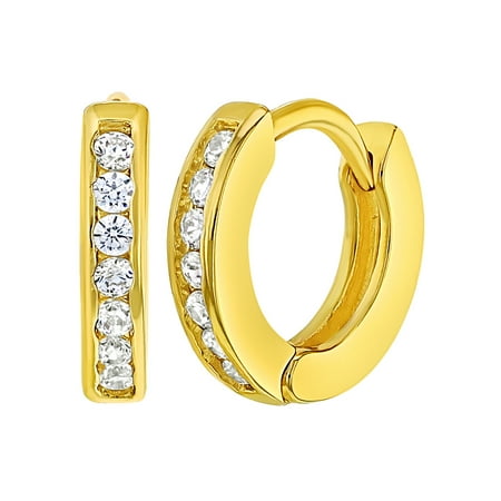 In Season Jewelry 18k Gold Plated Clear Crystal Baby Small Hoop 18k Gold Plated Clear Crystal Baby Small Hoop Huggie Earrings Toddler 0 39