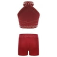 thumbnail image 2 of Yeahdor Kids Girls 2Pcs Gymnastics Dance Outfits Shiny Halter Crop Top with Booty Shorts Activewear Burgundy 14, 2 of 7