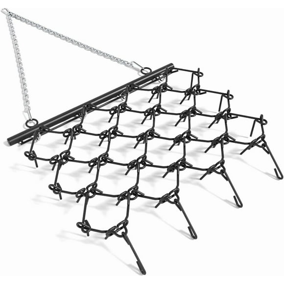 YUSAZENS 4x4Ft 3/8 Pouces Noir 65M2Si Acier Herse pour Tapis de Traîne de VTT Équipée d'Une Chaîne et d'Un Goupille de Fixation pour Travaux de Finition de Pelouse et de Sol de Ferme